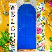 2 Pcs Spring Welcome Floral Porch Banners Summer Flower Hanging Flag Porch Sign