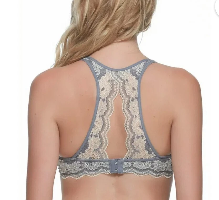 Bralette Felina C3995 Gris y Blanco Encaje Inalámbrico Sin Acolchado Espalda Corredora Talla XLarge Foto 2 de 4