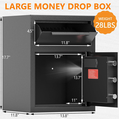 1,8 CUB Depository Drop Safe feuerfest, Front Drop Slot Lock Box mit Digital Co - Bild 7 von 7