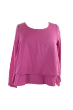 Bar III Berry Frost Long-Sleeve Scoop-Neck Tiered Cropped Blouse L