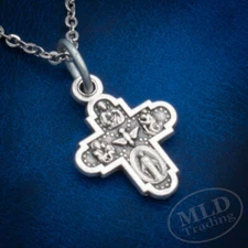 Four Way Medal Pendant Necklace - Silver Plated, 3/4" Made in Italy, 18" Chain