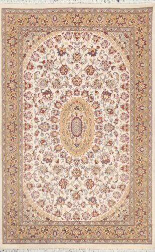 Vegetable Dye Tebriz Floral Wool/ Silk Oriental Area Rug Hand-knotted IVORY 4x6 - Picture 1 of 12