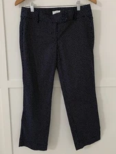 Women Ann Taylor Loft Pant Navy Polka Dot Wode Leg Cropped Sz 4