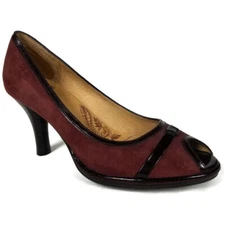 Sofft Peep Toe Heel Pump Womens 6.5M Cranberry Suede Patent Accent