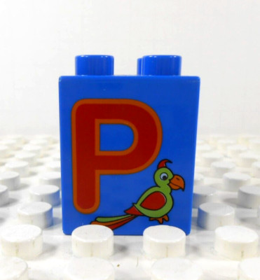 Lego Duplo Printed Learning Brick 2x2 Letter P (Parrot) blue/red