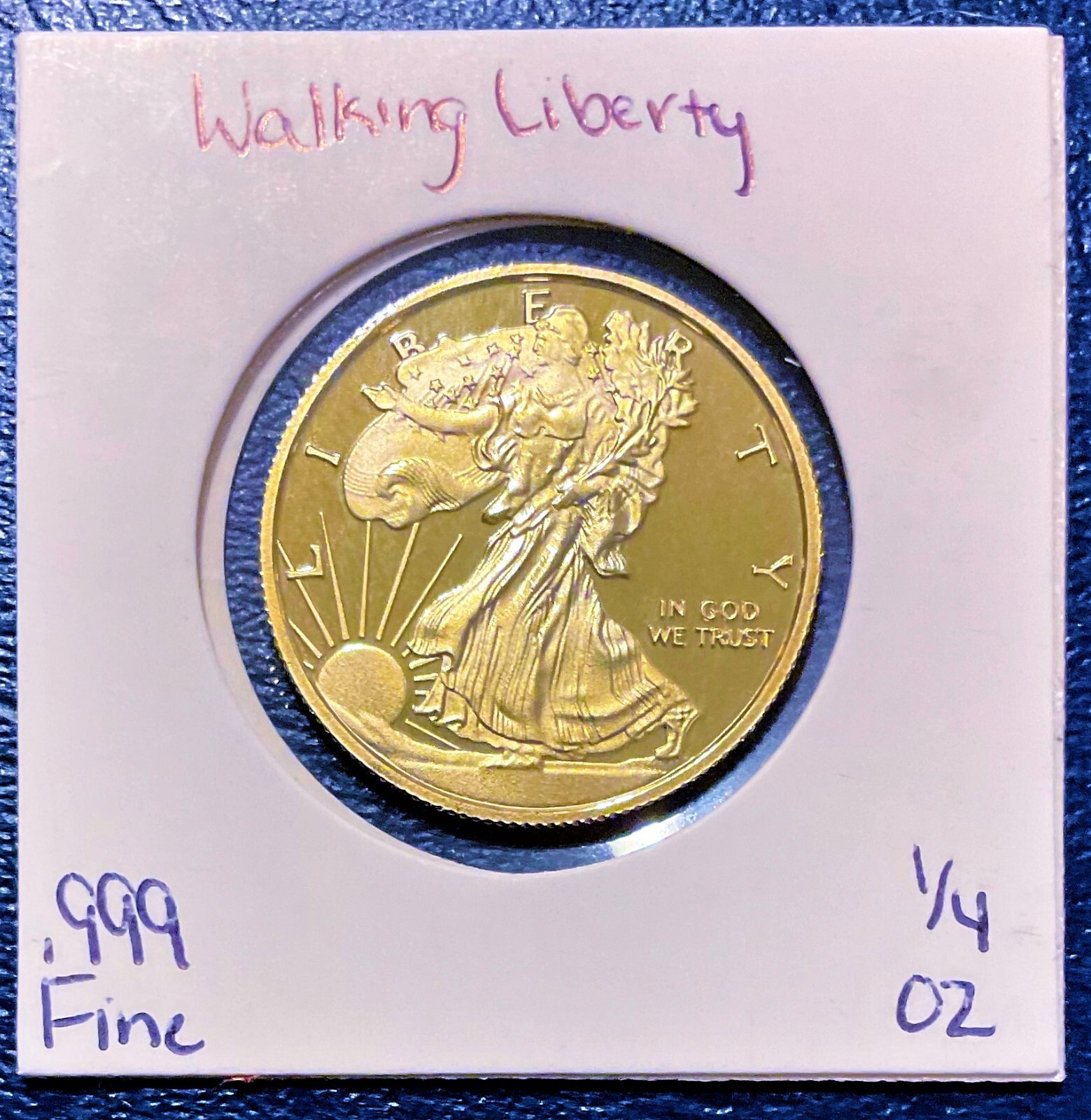 superb-1-4-ounce-999-fine-gold-clad-walking-liberty-commemorative-coin