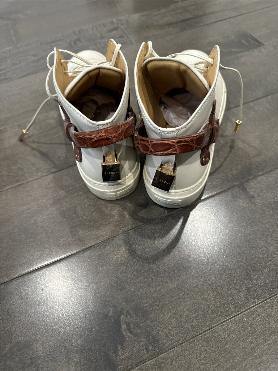 AUTHENTIC BUSCEMI WHITE LEATHER PADLOCK HIGH TOP SNEAKERS SIZE 42