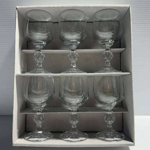 Vintage Set Of 6 Claudia Crystal Ball Stem Crystal Wine Glasses 6" 150 ml - Picture 2 of 3