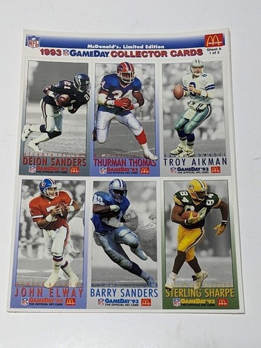 1993 NFL Gameday Collector Cards Set Sheets 1-3 McDonalds - 第 2/4 張圖片