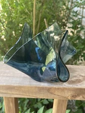 VTG Folded Handkerchief Art Glass Dish~ Swirled Blue-Candy Dish-Home Decor