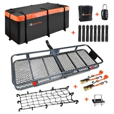 Folding Hitch Mount Cargo Carrier Basket 60" X 20" X 6" & Waterproof Bag Combo