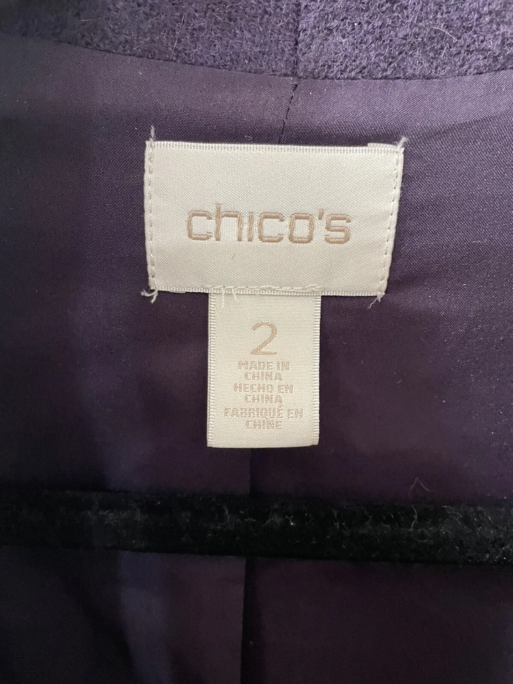 chicos open front Long Vest , cardigan plum color 100% boiled wool lined Sz 2 - Image 4 of 4