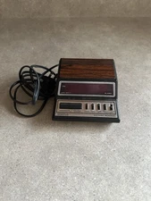 Vintage 80s Spartus LED Alarm Clock. Neptune 1104. Wood grain. Tested. Works