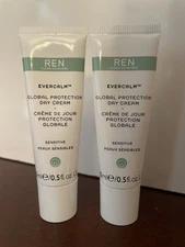 2x REN Clean Skincare Evercalm Global Protection Day Cream 0.5oz Travel Size
