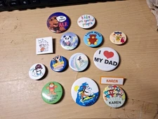 14 Assorted Buttons/Pins Various Sizes And Themes