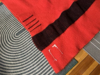 Vintage Hudson Bay Company Point Heavy Red Wool Black Stripe Blanket 58”  x 78”
