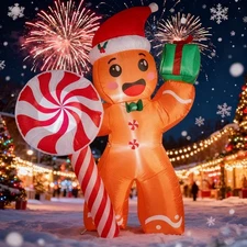 7ft Christmas Gingerbread Man Inflatable Outdoor Decoration w/LED Lights Blow Up