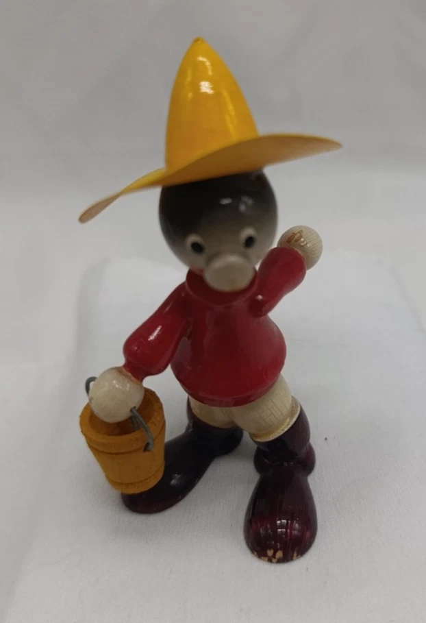 Ancienne figurine Taupe Sombrero Seau Bois Goula Tête Oscillante Vintage Spain - Photo 1/4