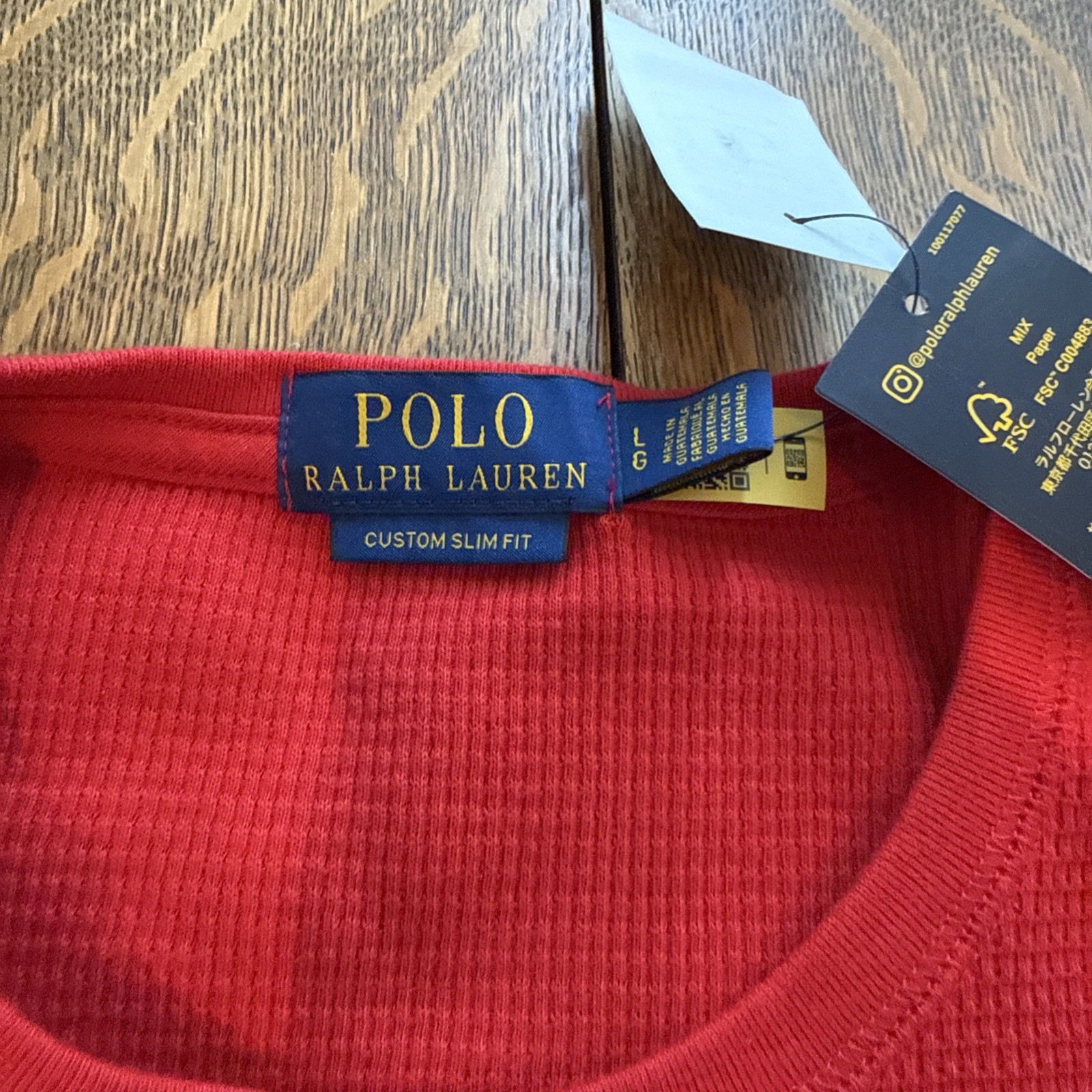 Polo Ralph Lauren Mens Thermal Shirt Large Slim Fit Red  Long Sleeve Waffle Knit thumbnail 4
