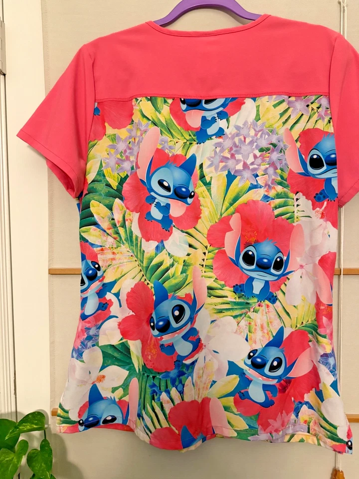 Disney Stitch Scrub Top Pink in Medium EUC - Image 2 of 4