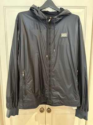 DOLCE & GABBANA NAVY BLUE NYLON PLAQUE LOGO HOODIE NEW W TAGS SIZE 56