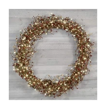 Red Co. 36” Light-Up Christmas Wreath with Red and Cream Pip Berries, Batt