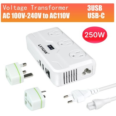 250W Voltage Converter Step Up/Down Transformer 110V-220V/220V-110V white Travel