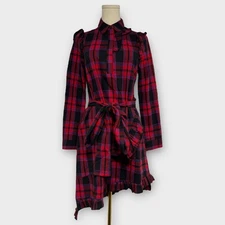 Maje Randra Plaid Check Cotton Ruffle Shirt Dress Size 1 / Small