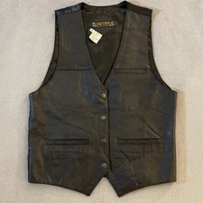 Don't Stop Classics Mens M 24x18 Black Leather Vest West Cowboy Biker Snap Rodeo