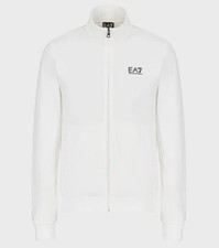 Felpa Uomo EA7 Emporio Armani Full Zip Cotone Garzato 8NPM01 1100 Bianco