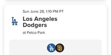 Dodgers vs Padres Baseball Ticket June 28 1:10 PM Petco Park