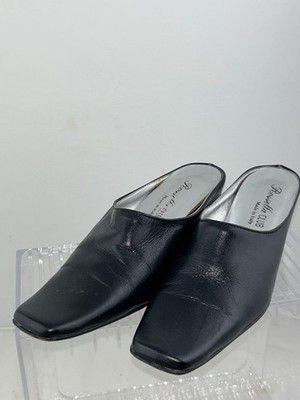 Rosetta Club Leather Square Toe Mule Slide Block Heels Black US 6 EU37 Italy
