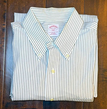 Brooks Brothers 346 Non-Iron Cotton White/Black Striped Dress Shirt 16.5 4/5