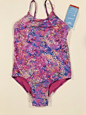 Size 10 (M) Speedo One Piece Pink Blue Sports Swimsuit Swim Suit ~ Free Shipping