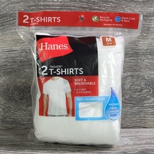 2-Pack Hanes Tagless T-Shirts Men Medium 38-40" White Crew Neck Moisture Wicking