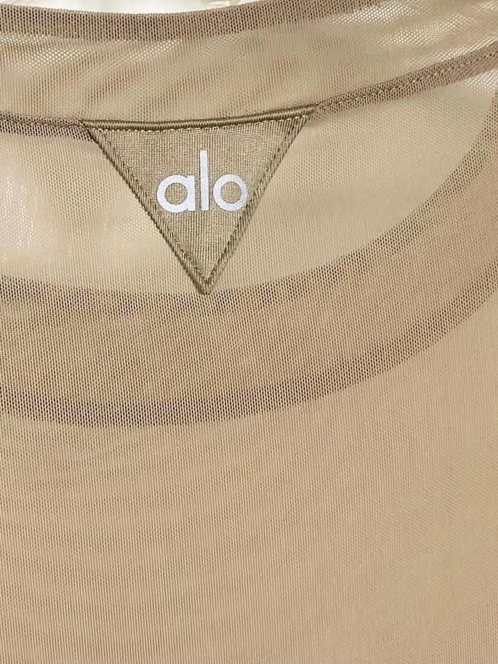 Top Corto ALO Beige Tostado Marrón Malla Transparente Manga Extra Larga S Baile Ballet Foto 4 de 4