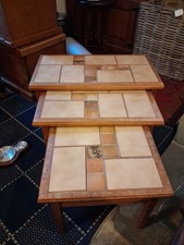 Vintage Tile Topped Teak Nest Of Side Tables Mid Century Retro 70s Danish Style