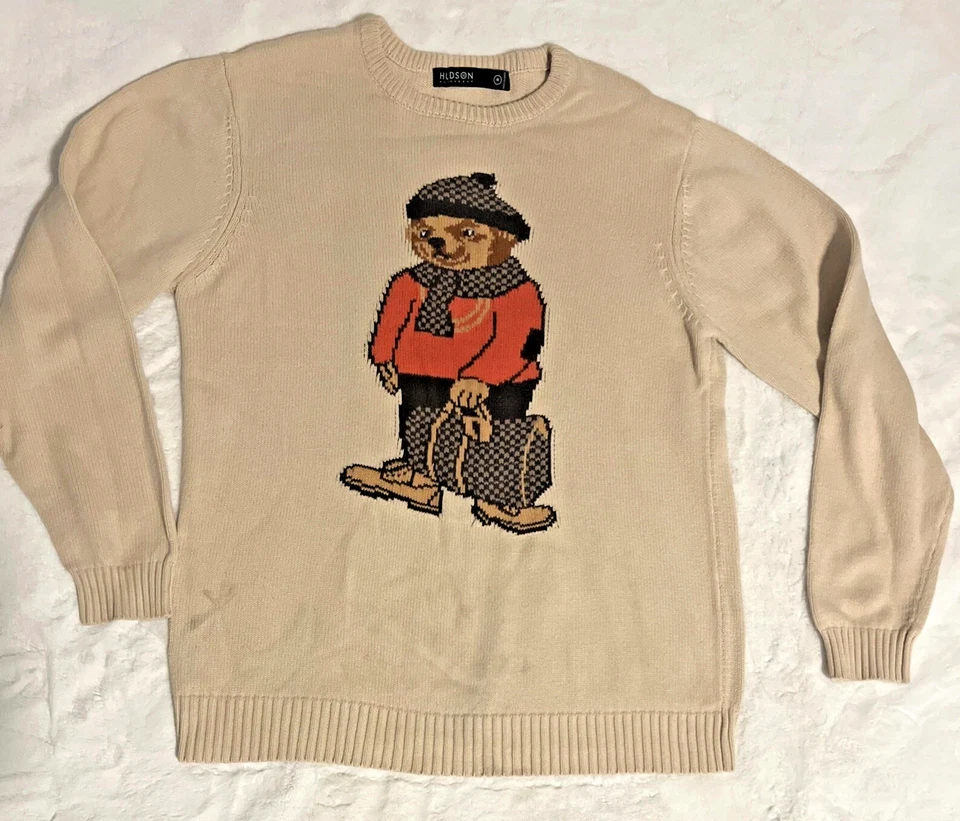 Suéter Pullover Tejido Oso Hudson Beige Cuello Redondo Algodón Para Hombre Talla M Foto 2 de 4