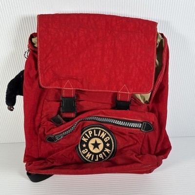 Vintage~KIPLING Red Backpack (large) Good Condition Pocket For Laptop Inside