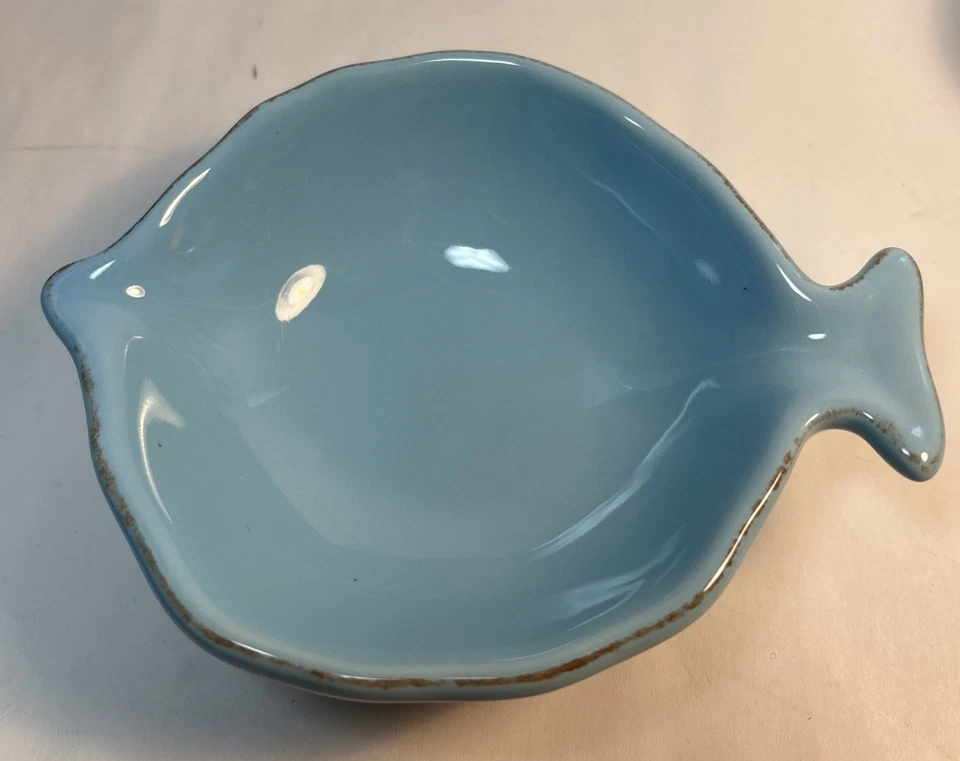Lot Of 3 tag Blue Ceramic Fish Shaped Serving Bowls 5.5” X 4.25”Candy Sauces Dip - Image 2 of 4