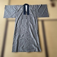 Boro Japanese Kimono Aged Textile Robe Plain Gray Navy Collar Pattern Japan