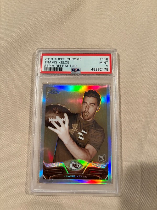 TRAVIS KELCE RC 2013 Topps Chrome Sepia Refractor #/99 PSA 9 Chiefs HOF TE