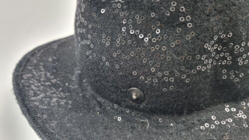 DIESEL Womens Fedora Hat Wide Brim Summer MJ Hats Made In Italy Black Glitter - Picture 3 of 9