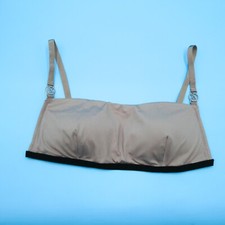 Victorias Secret Large Gray Lined Ribbed Metal Logo Padded Bikini Top Swimwear