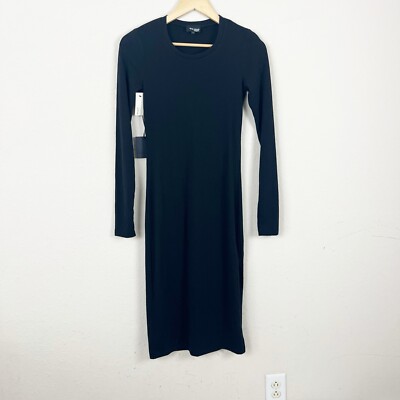 aritzia black long sleeve dress Ten Aritzia Size L Black Tencel Modal Faux Wrap Long Sleeve Above Knee Dress   Labels Resale Boutique
