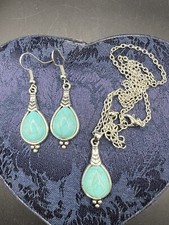 Boho Style Jewelry Set Earrings Necklace Silvertone Acrylic Beads New