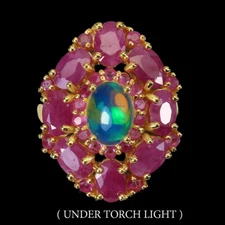 925 Sterling Silver Ring Oval Fire Opal 8x6mm Ruby Gemstone Jewelry Size 9