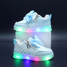 Girls Kids Bowknot Shoes Toddler Light Up Luminous Trainers LED Flash Sneakers R