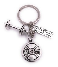 Peso Manubrio Strong Bodybuilder Portachiavi Ciondolo Argento In Metallo