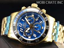 Rare Invicta 50mm COSTA LE#19 Swiss Chrono Metallic Blue Dial Gold Tone SS Watch